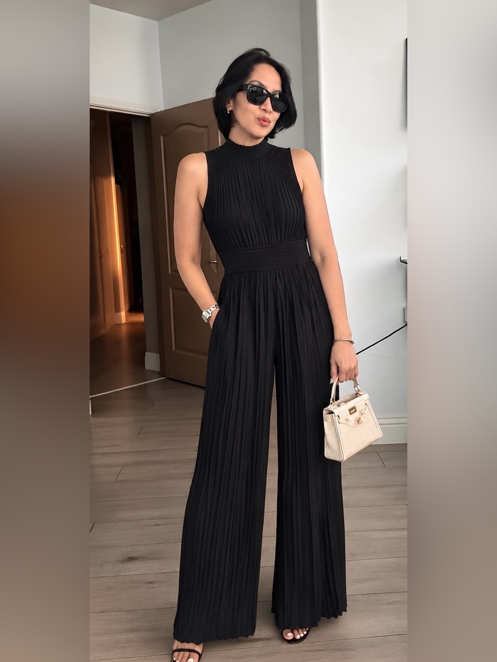 Nanette Lepore Black Pleated Sleeveless Jumpsuit
